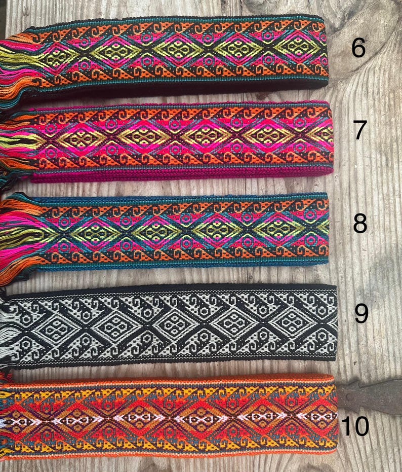 Woven Ribbon Trim 2 1/3 Inch Width (6cm), Sturdy Multicolor Ethnic Trim, Woven in Ecuador, 85 Inch (216cm), Woven Boho Belt, Sash, Bag Strap image 5