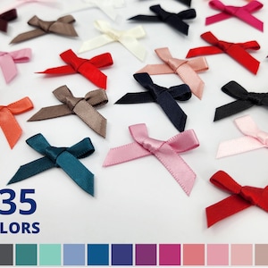 Mini Satin Bows, 1 inch, 10 pcs. Pre-tied bows. Tiny bows for sewing, crafts, cards and decorations. Dimensions (LxH): 32mm x 25mm 1.25&quot;x 1&quot;