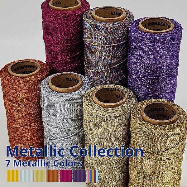 Waxed Polyester Metallic Cord 0.5mm and 1.0mm | LINHASITA Metallic Waxed Polyester Thread for Macrame String Jewelry Necklaces Sewing Crafts
