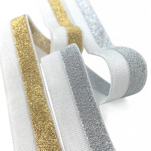 Fold-Over Elastic Shiny Metallic Medium Weight, 5/8" or 16mm - 5 yds - FOE with Lurex - Gold - Silver