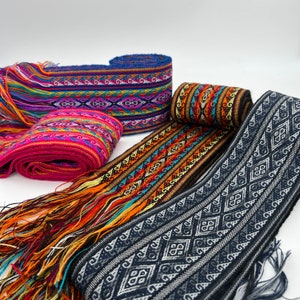 Woven ribbon trim ethnic -Multicolor 3.93 in wide (10cm)- Woven in Ecuador- Price per length of 85 inches (216cm) - Woven belt - Woven Sash