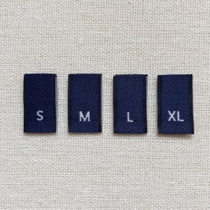 Woven Size Labels - Navy Blue - Polyester Woven Labels with Letter Sizes