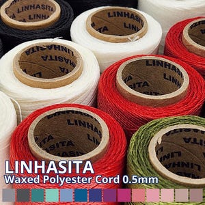 Waxed Polyester Cord 0.5mm | LINHASITA Waxed Polyester Thread for Macrame Bracelets, Necklaces, Crafts and Leatherworking | Micro Macrame