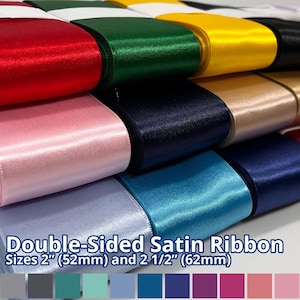 Satinband 10Y - 2 "und 2 1/2", dekoratives doppelseitiges Satinband, weiches und elegantes Textilband Volltonfarben doppelseitiges Satinband