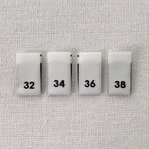 25 Woven Size Labels - Ivory | Number Sizes | Folded Fabric Labels | Size Tags for clothing apparel 32-34-36-38