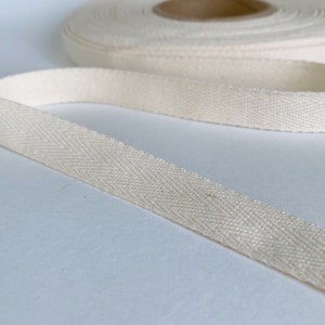 5/8 Inch Cotton Twill Tape | !00% Cotton Herringbone Webbing | Ribbon 50yds - Natural Beige Color | 15mm or 0.63 in 50 yds