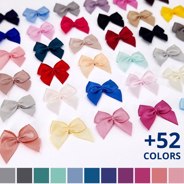 Mini Satin Bows, 1 inch, 10 pcs | Pre-tied craft bows | Tiny bows for sewing, crafts and decorations.