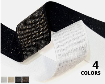 Lurex Metallic Elastic 1 1/4" 30mm - Jacquard Elastic Band with light weight lurex-Glitter Elastic Waist Band-Shiny Elastic Webbing