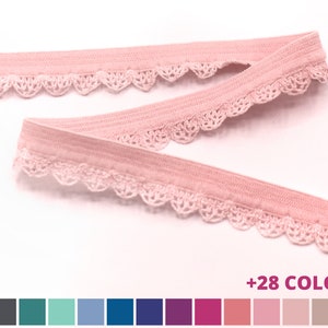 1/2 Inch Decorative Elastic Trim with Lace Edging - Scallop Edging - Picot Decorative Elastic Trim 11mm - Laced Edge