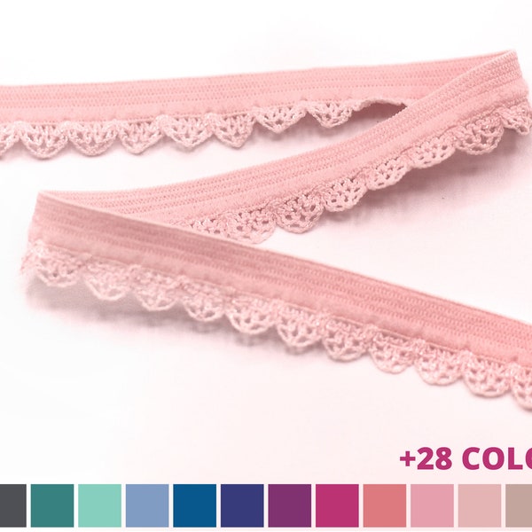 1/2 Inch Decorative Elastic Trim with Lace Edging - Scallop Edging - Picot Decorative Elastic Trim 11mm - Laced Edge