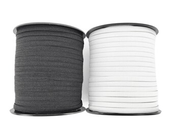 1/5 Inch - 5mm Flat Elastic White and Black - Light Stretch Skinny Elastic - Flat Elastic Cord- Haberdashery and clothing DYI