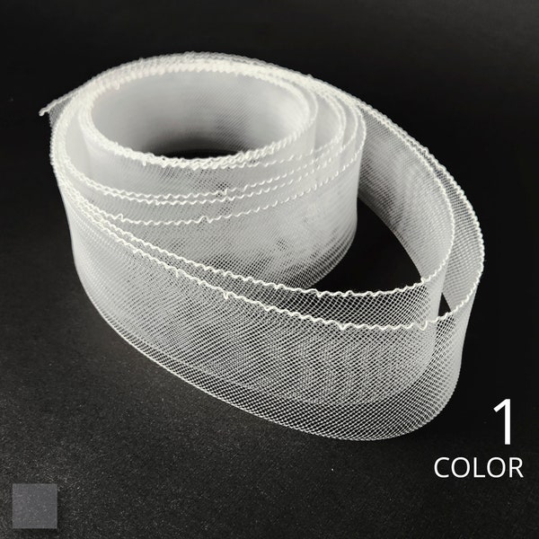 Horsehair braid with Gathering Thread, 2” or 50mm, soft style, crinoline mesh netting. 100% polyester. Soft crinoline horsehair