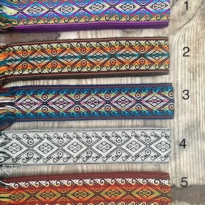 Woven Ribbon Trim 2 1/3 Inch Width (6cm), Sturdy Multicolor Ethnic Trim, Woven in Ecuador, 85 Inch (216cm), Woven Boho Belt, Sash, Bag Strap image 4