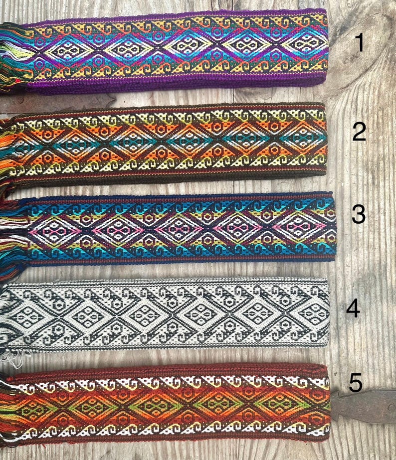 Woven Ribbon Trim 2 1/3 Inch Width (6cm), Sturdy Multicolor Ethnic Trim, Woven in Ecuador, 85 Inch (216cm), Woven Boho Belt, Sash, Bag Strap image 4