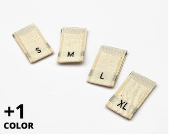 Woven Size Labels - Natural Beige with Black Letter Sizes XS-XL | 1 3/4" x 1/2" |Folded Size Labels |High-Quality Fabric Labels for Clothing