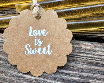 Étiquette de cadeau de mariage Love is Sweet, cadeau de douche nuptiale fait main, cadeau de barre de chocolat, cadeau de fiançailles, cadeau de confiture, bâton de miel, lot de 10