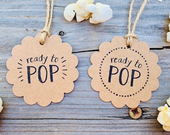 Set of 10 Ready to POP Gift Tags-Bags-Handmade-Hand Stamped--Baby Shower Favor Tag-Gender Reveal Favor Tag-Handmade-Kraft-Twine