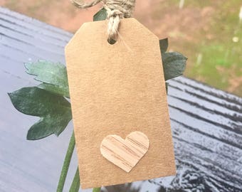 Lot de 10 étiquettes cadeaux kraft faites main avec coeur en bois - étiquette cadeau Saint-Valentin - étiquette cadeau naturelle-professeur Saint-Valentin-Saint-Valentin-fait main