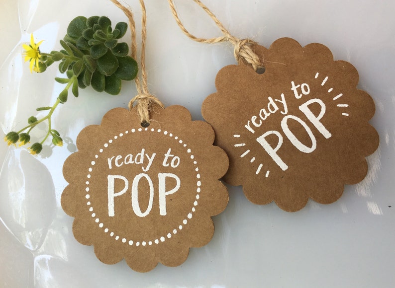 Set of 10 Handmade Ready to Pop Gift Tags-Popcorn Tag-Cake Pop Tag-Mini Champagne Bottle Tag image 1