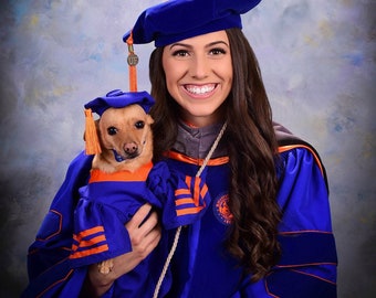 Pet Graduation Cap and Gown: SLEEVE STRIPES, BERET Custom Dog & Cat Costume