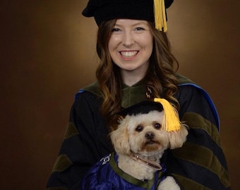 Pet Graduation Gown & Cap: Velvet Trim, Custom Tassel