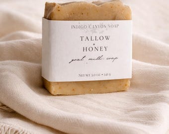 Jabón de leche de cabra con sebo y miel - Jabón natural hidratante hecho a mano para pieles secas y sensibles.