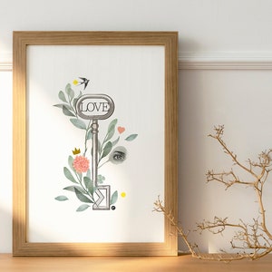 Grande carte A5 "Love", illustration originale pour cadeau, carte ou affiche