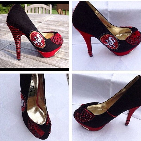 Custom heels, 49ers heels , San Francisco 49ers bling heels, 49ers  rhinestone heels , free shipping, one of a kind size 6