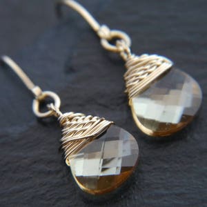 Champagne Gold Swarovski Crystal Gold Filled Earrings Champagne Briolette Earrings smaid  Minimalist Simple