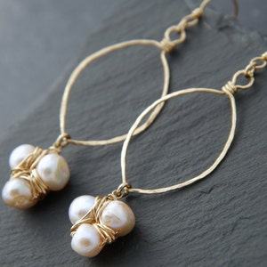 Pink Pearl Earrings Gold Leaf Gold Filled Earrings Hoop Earrings Floral Earrings Floral Earrings