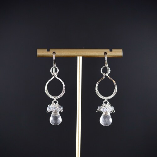 Quartz and Aquamarine Cluster Dangle orders Earrings, Sterling Silver, Natural Gemstone, Wire Wrapped, Bridal, Wedding