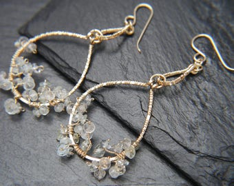 Bohemian Earrings Boho Aquamarine Chandelier Earrings Gold Filled Floral Earrings Flower Earrings Gemstone Earrings Anthro Wedding