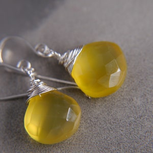 Yellow Chalcedony Earrings Sterling Silver Earrings Heart Briolette Earrings Gemstone Wire Wrapped Gemstone Earrings Marigold image 7