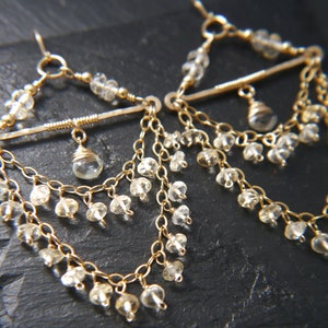 Citrine Chandelier Earrings Tiered Fringe Wire Wrapped Gold Filled Earrings