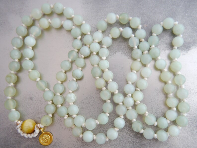 Mala Beads 108 Gemstone Necklace Wrap Bracelet Hand Knotted Silk Om Charm Boho Yoga Japa Prayer Meditation image 4