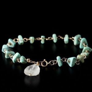 Turquoise  14K Gold Filled Stacking Layering Rosary Chain Gemstone Beaded Bracelet Aquamarine  March Birthstone