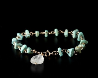 Turquoise Layering Bracelet Women Aquamarine Handmade Gemstone Bracelet Gold Filled Stacking Bracelet Boho