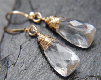 RocCrystal Clear Quartz Earrings Drop Earrings Gemstone Earrings Trillion Simple Minimalist Quartz Natural Gemstone Boho Wedding Bride