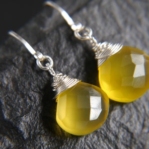 Yellow Chalcedony Earrings Sterling Silver Earrings Heart Briolette Earrings Gemstone Wire Wrapped Gemstone Earrings Marigold image 4