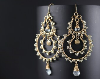 Gold Chandelier Earrings Earrings Statement Earrings Gold Filled Czech Glass Ethnic Earrings Intricate Wedding Bride