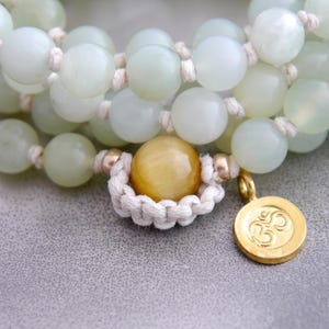 Mala Beads 108 Gemstone Necklace Wrap Bracelet Hand Knotted Silk Om Charm Boho Yoga Japa Prayer Meditation image 3