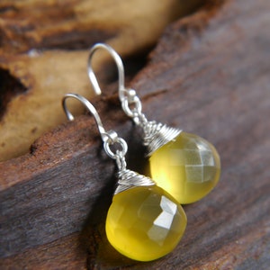 Yellow Chalcedony Earrings Sterling Silver Earrings Heart Briolette Earrings Gemstone Wire Wrapped Gemstone Earrings Marigold image 6