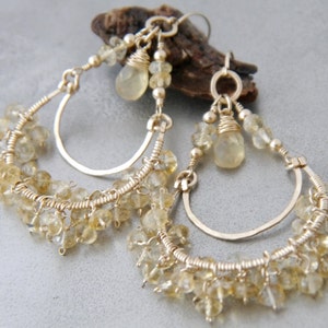 Citrine Boho Tiered Chandelier Earrings Gold Fill Citrine Gemstone Floral Fringe Teardrop Statement Earrings Boho  Floral Wedding Bride