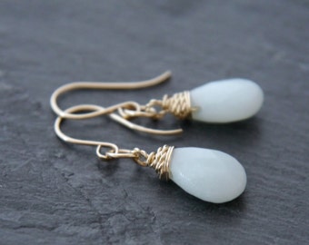 Amazonite Briolette Earrings Teardrop Earrings Gold Fill Wire Wrapped Earrings Simple Delicate Drop Earrings Gemstone Earrings Wedding