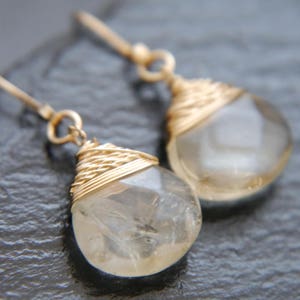 Citrine Earrings Teardrop Wire Wrapped Gold Filled Wire Wrapped Briolette Delicate