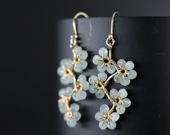 Aquamarine Earrings Delicate Gold Filled Flower Earrings Wedding Bridal Something Blue Boho