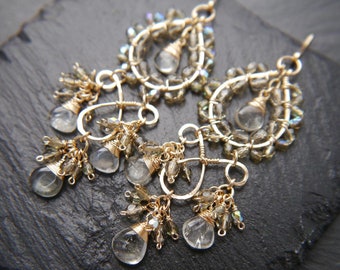 Large Chandelier Earrings Bohemian Earrings Champagne Gold Romantic Statement Earrings Ethereal Boho  Anthro Wedding Bride