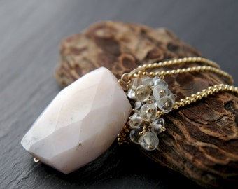 Pink Opal Flower Wedding Necklace Jewelry Handmade Necklace Gold Filled Raw Gemstone Natural Stone Bridal Blush Pink Boho