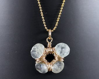 Aquamarine Flower Pendant Necklace, 14K Gold Filled Chain, Floral Necklace, Bridal Necklace, March Birthstone, Aquamarine Teardrop Necklace
