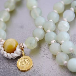 Mala Beads 108 Gemstone Necklace Wrap Bracelet Hand Knotted Silk Om Charm Boho Yoga Japa Prayer Meditation image 7
